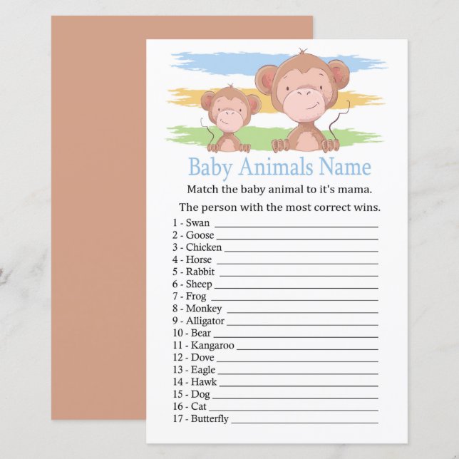 Monkey Baby Animals Name Game (Front/Back)