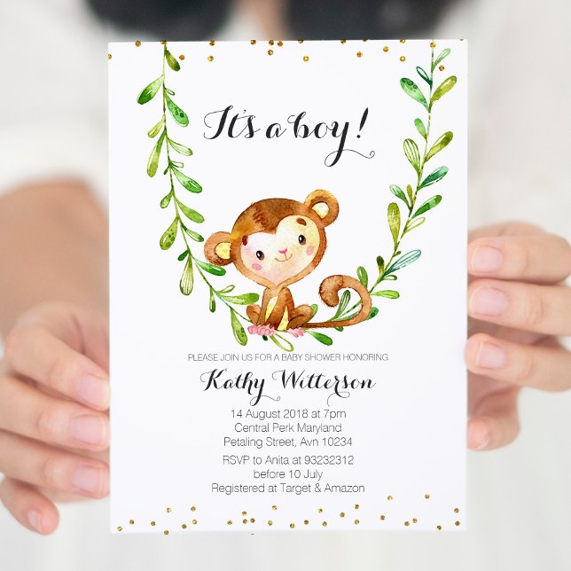 Monkey Baby Boy Shower Invitation (Creator Uploaded)