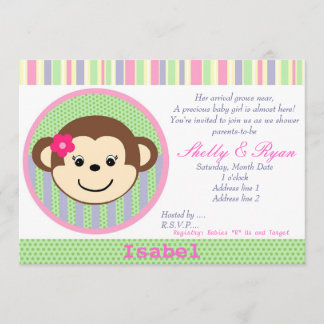 Monkey Baby Girl Shower Invitation