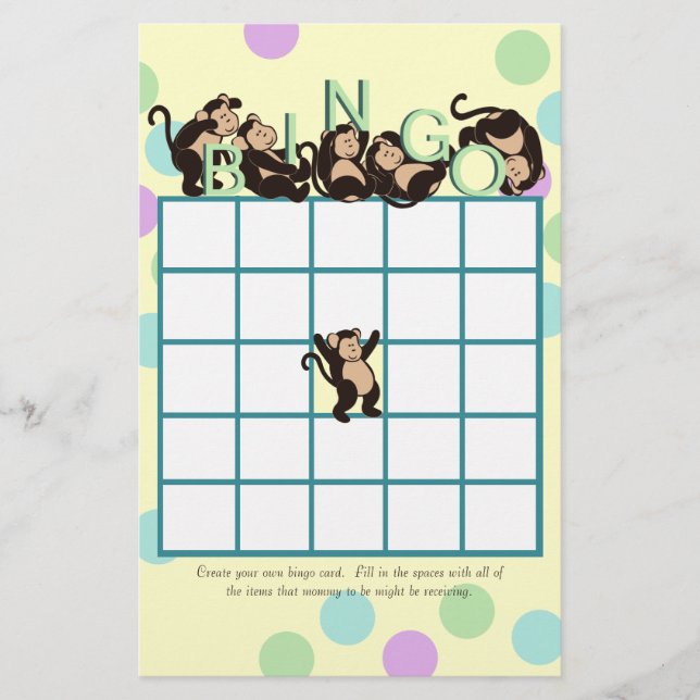 Monkey  Baby Shower Bingo (Front)