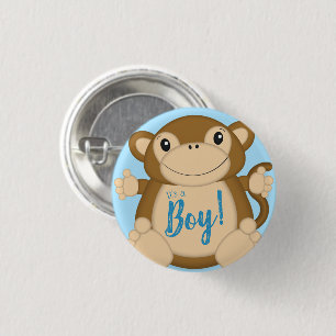 Monkey Baby Shower Blue 3 Cm Round Badge