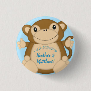 Monkey Baby Shower Blue 3 Cm Round Badge