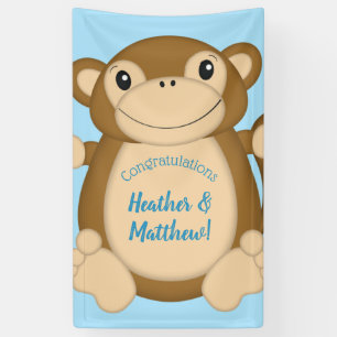 Monkey Baby Shower Blue Banner