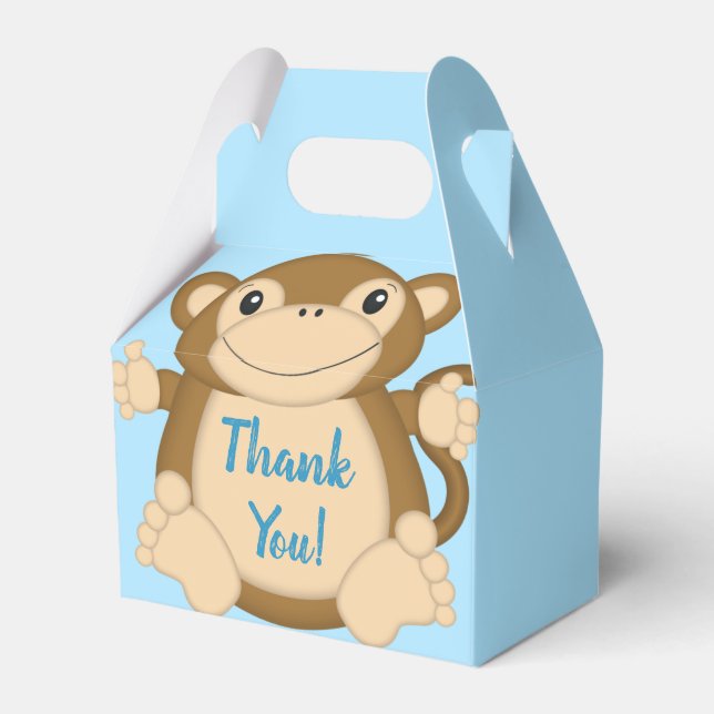 Monkey Baby Shower Blue Favour Box (Front Side)