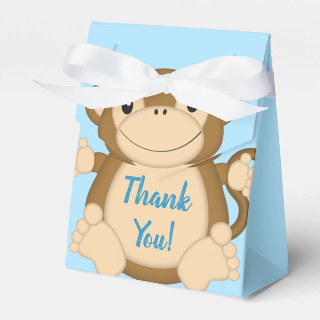 Monkey Baby Shower Blue Favour Box (Front Side)