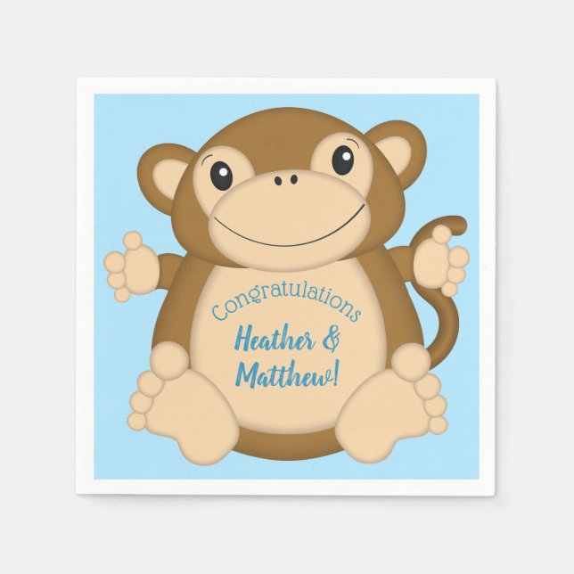 Monkey Baby Shower Blue Napkin (Front)