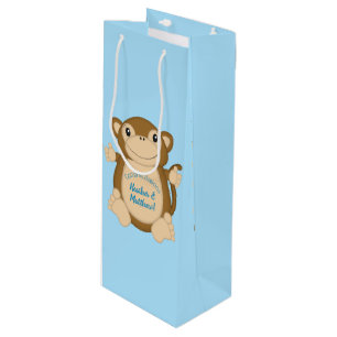 Monkey Baby Shower Blue Wine Gift Bag