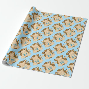 Monkey Baby Shower Blue Wrapping Paper