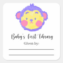Monkey - Baby Shower bookplate, books for baby