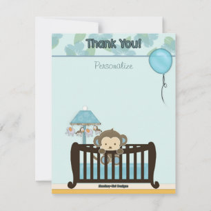 Monkey Baby Shower FLAT#1 Thank You BLUE Card
