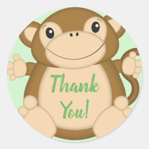 Monkey Baby Shower Green Classic Round Sticker