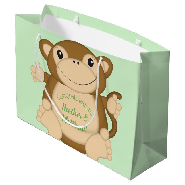Monkey Baby Shower Green Large Gift Bag (Back Angled)