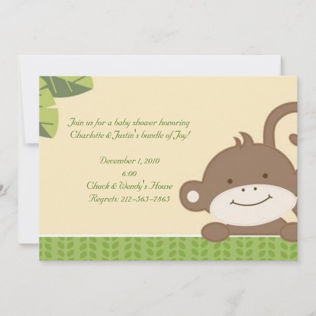monkey; baby shower invitation (Front)