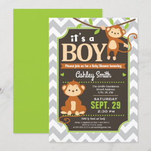 Monkey Baby Shower Invitation Boy