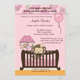 Monkey Baby Shower Invitation CJ PINK