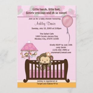 MONKEY Baby Shower Invitation Crib ORCHID CJ-O