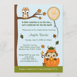 MONKEY Baby Shower Invitation Fall Pumpkin GIRL