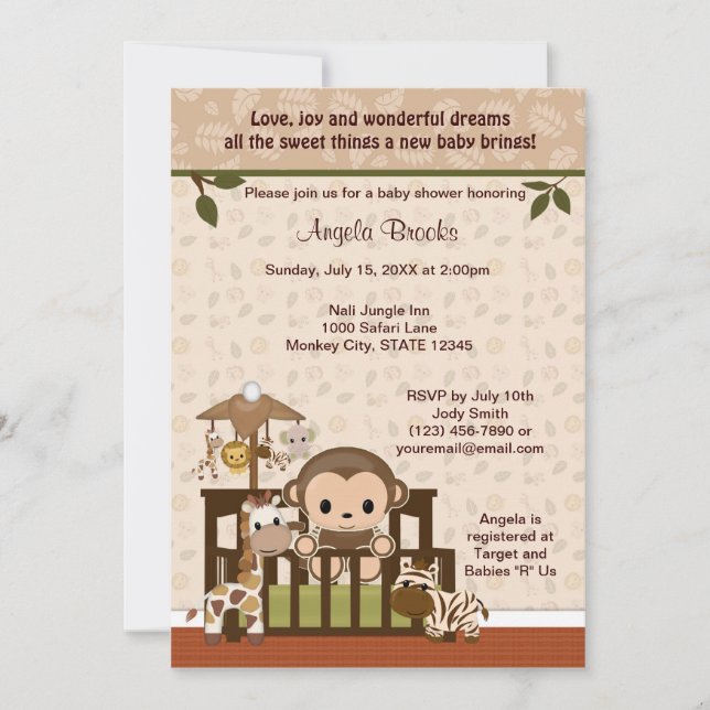 MONKEY Baby Shower Invitation Nali Jungle NJM (Front)