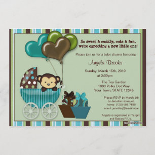 Monkey Baby Shower Invitation TEAL