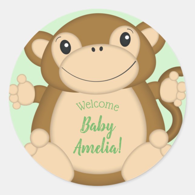 Monkey Baby Shower Jungle Classic Round Sticker (Front)