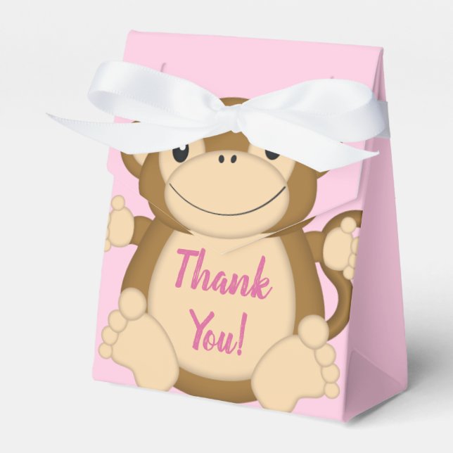 Monkey Baby Shower Pink Favour Box (Front Side)