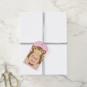 Monkey Baby Shower Pink Gift Tags