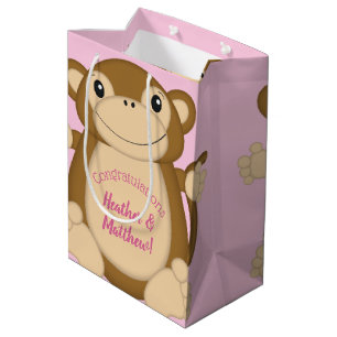 Monkey Baby Shower Pink Medium Gift Bag