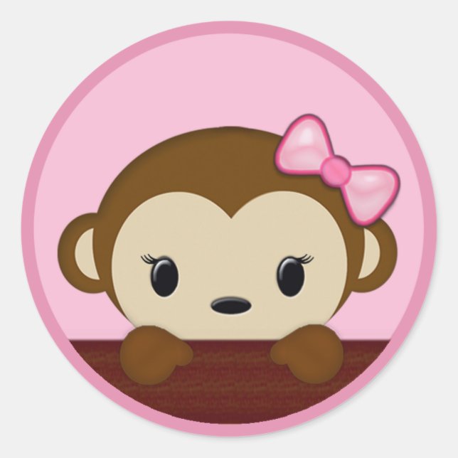 MONKEY Baby Shower Polka Dot PINK GIRL Seal (Front)