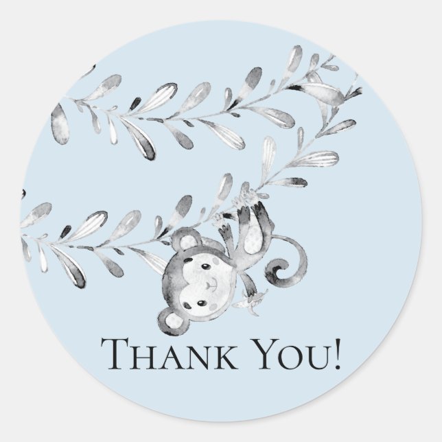 Monkey Baby Shower Thank You Favour Sticker (Front)