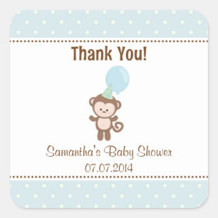 Monkey Baby Shower Thank You Stickers (Blue)