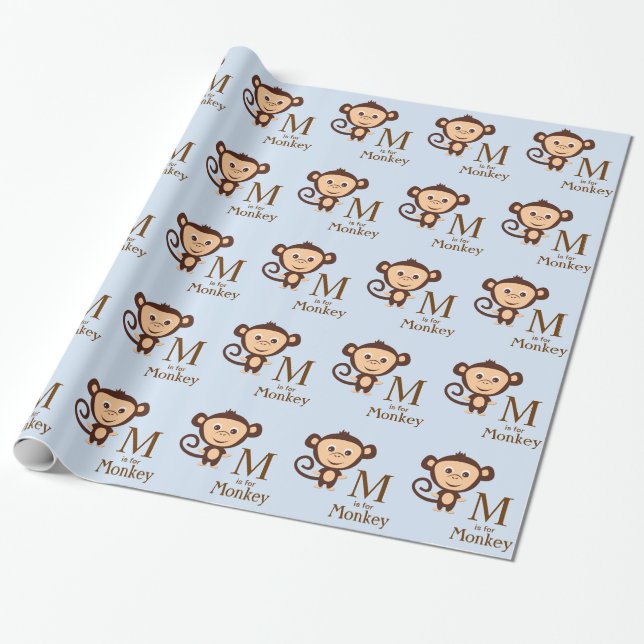 Monkey Baby Shower Wrapping Paper (Unrolled)