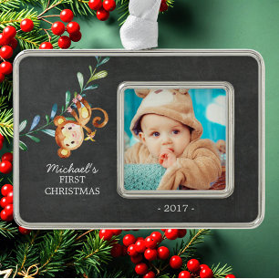 Monkey Baby's First Christmas Photo Ornament