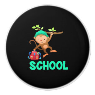 Monkey Back To School Ceramic Knob