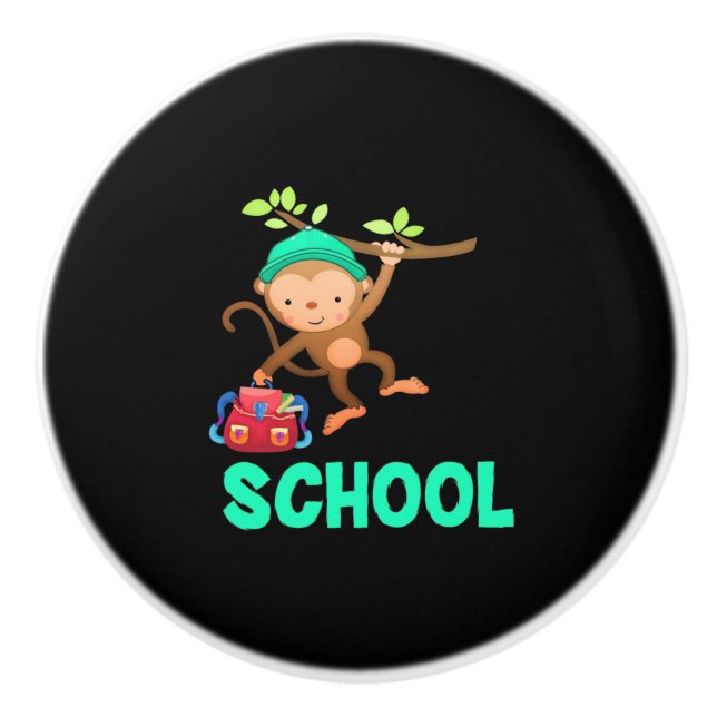 Monkey Back To School Ceramic Knob (Front)