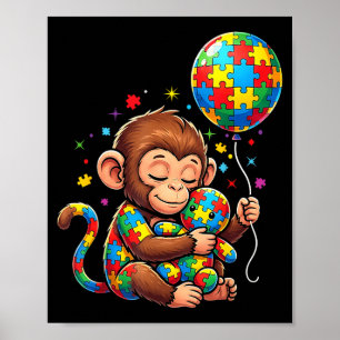 Monkey balloon autism awareness autistic kids boys poster