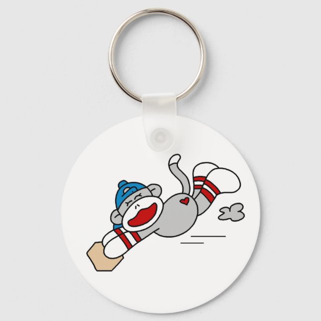 Monkey Baseball Diving into Base Key Ring (Front)