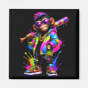 Monkey Baseball Drip Funny Animal Party Sport Cool Magnet
