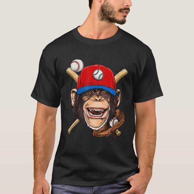 Monkey Baseball Monkey Lovers Baseball Player T-Shirt (Front)