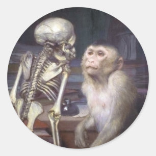 Monkey Before Skeleton Classic Round Sticker
