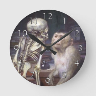 Monkey Before Skeleton Round Clock