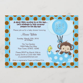 Monkey Birdie Umbrella Baby Shower Invitation