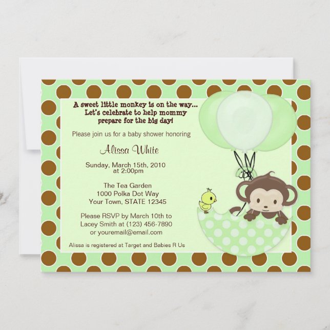 Monkey Birdie Umbrella Baby Shower Invitation (Front)