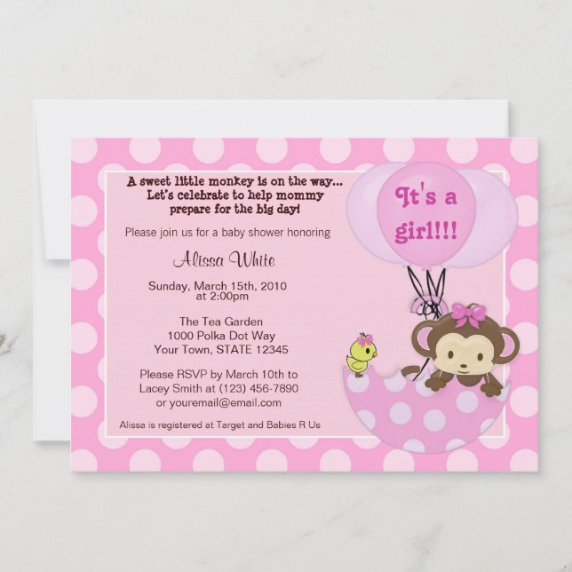 Monkey Birdie Umbrella Baby Shower Invitation (Front)