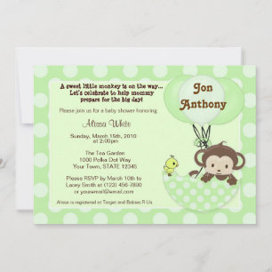 Monkey Birdie Umbrella Baby Shower Invitation