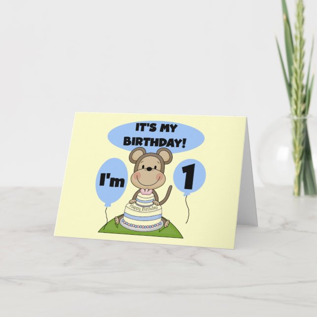 Monkey Birthday Boy 1st Card (Front)