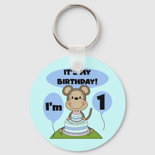 Monkey Birthday Boy 1st Key Ring (Front)