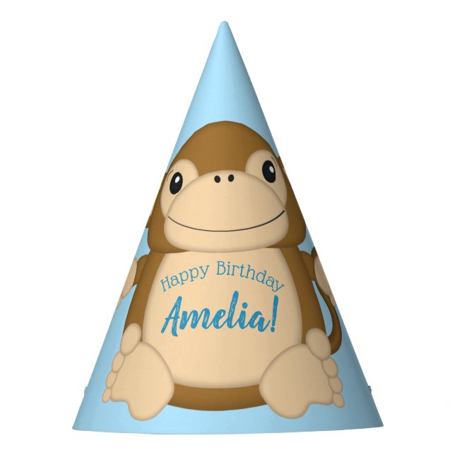 Monkey Birthday Party Blue Hat (Front)