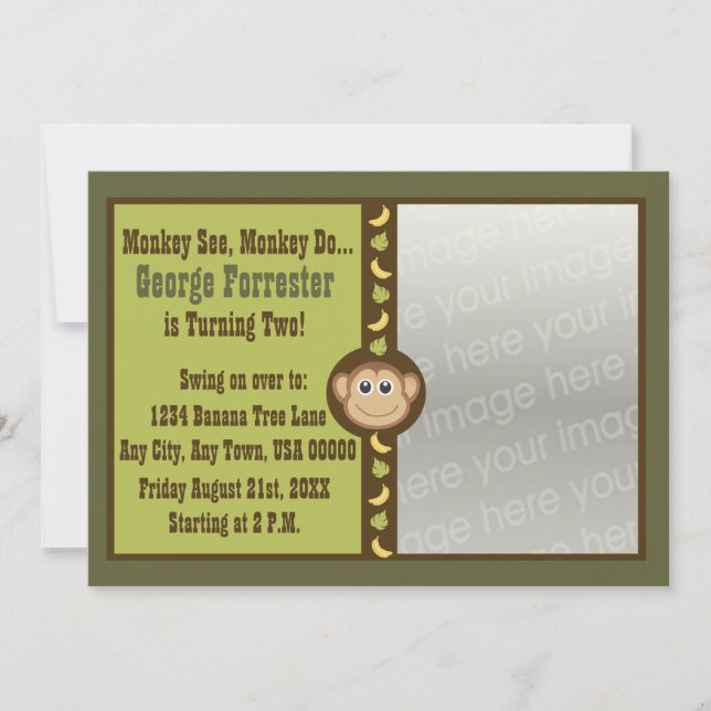 Monkey Birthday Photo Invitation (Front)