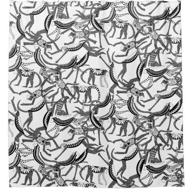 monkey black white shower curtain (Front)