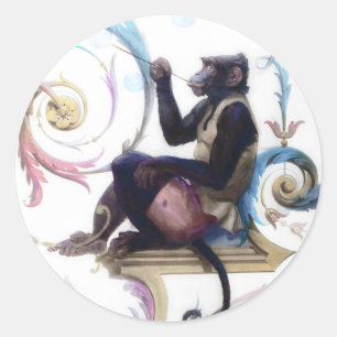 Monkey Blowing Bubbles Classic Round Sticker